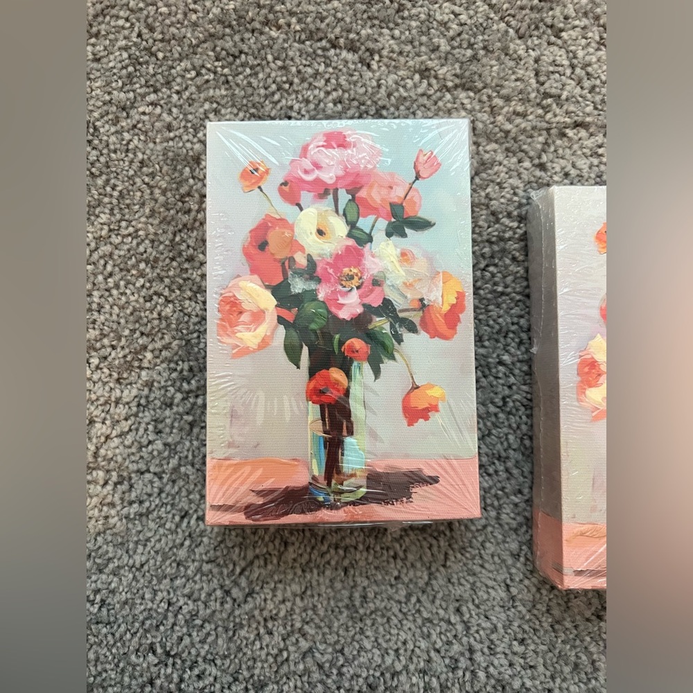Raz Small Floral Canvas Art Pink & Orange New - Picture 2 of 5